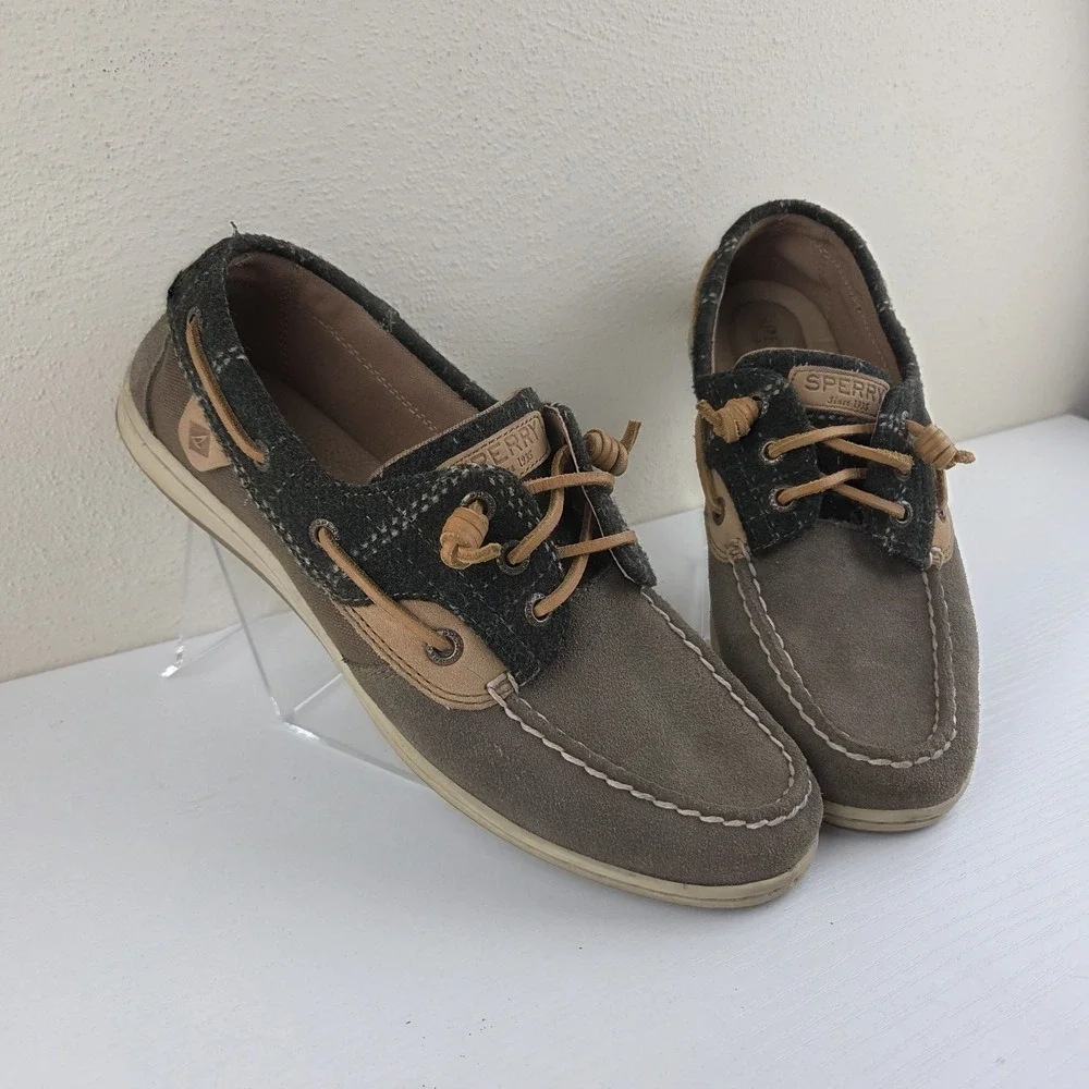 Sperry Songfish Green Suede Leather/Fabric Upper 3 Eye Boat Shoes Wmns Size 8.5M